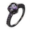 Big Heart Amethyst Zircon Ring Elegant Black Gold Filled