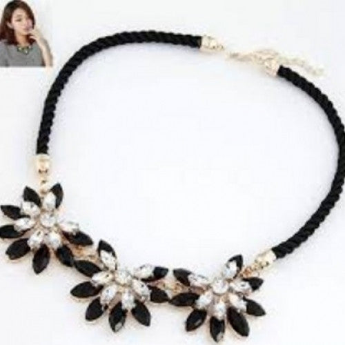 Weave Link Chain Crystal Flower Necklace, Women Collar Bohemia Statement Choker