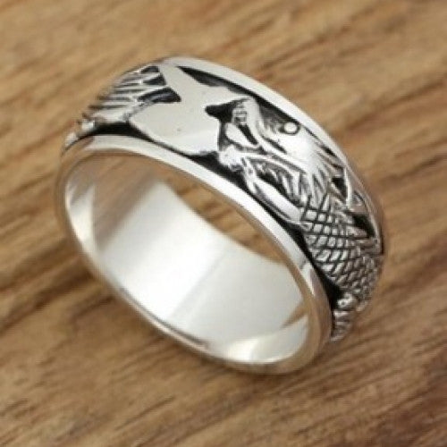 Sterling Silver Ring For Men jewelry Retro Engraved Dragon Silver 925