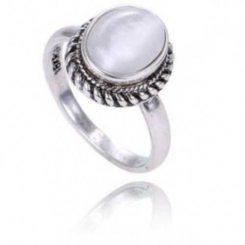 Natural Stone Opal Rings  - Antique Silver Plated Retro Oval