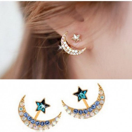 Star and Moon Earrings Pentacle Pendant Stud Earring