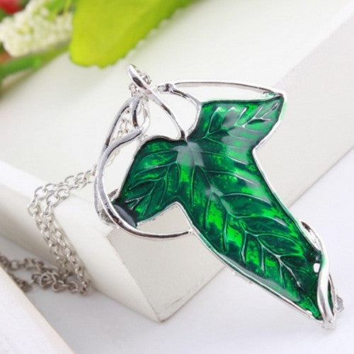 The Lord Of The Rings Elven Green Leaf With Chains Fan Necklace