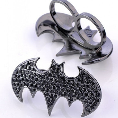 The Avengers Batman Logo Rhinestone Charm Alloy Bat Double Finger Ring